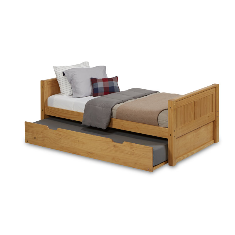 Lit plateforme en bois massif avec lit gigogne Friedemar, Naturel