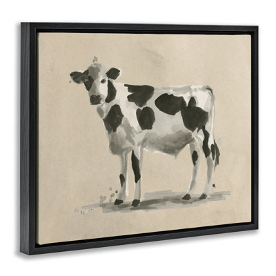 «Minimal Cow», peinture sur toile encadrée noire par June Erica Vess