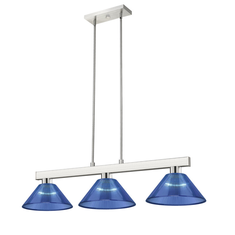 Luminaire suspendu pour table de billard 3 lumières Wausa, bleu, Nickel brossé