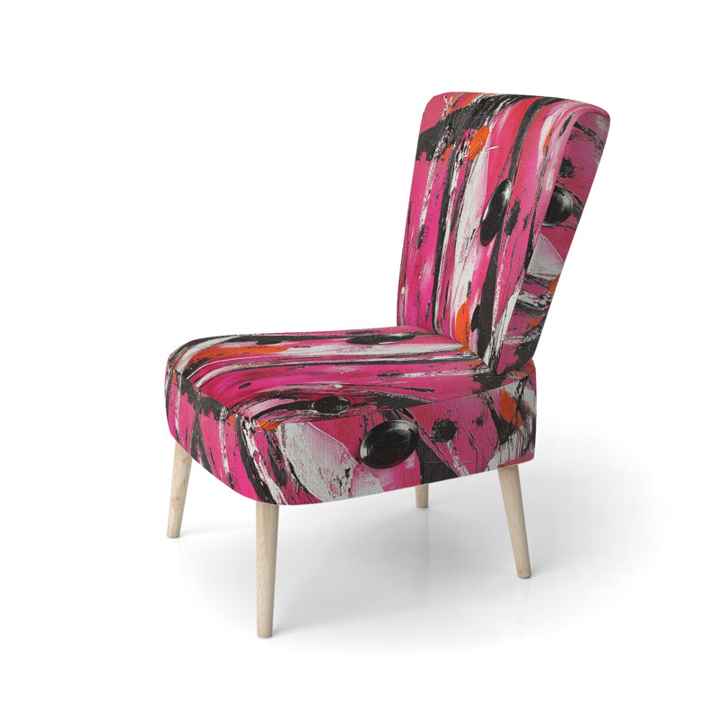 Accent Chair, Beige Floral Pattern Upholstered Decor - Beige Floral Pattern II, Pink/Orange