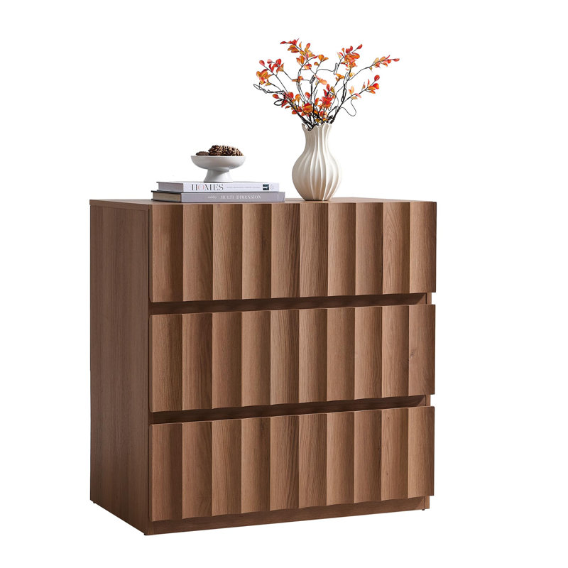 Commode 3 tiroirs - Commode en bois cannelé très large 31,29 po, Chêne clair