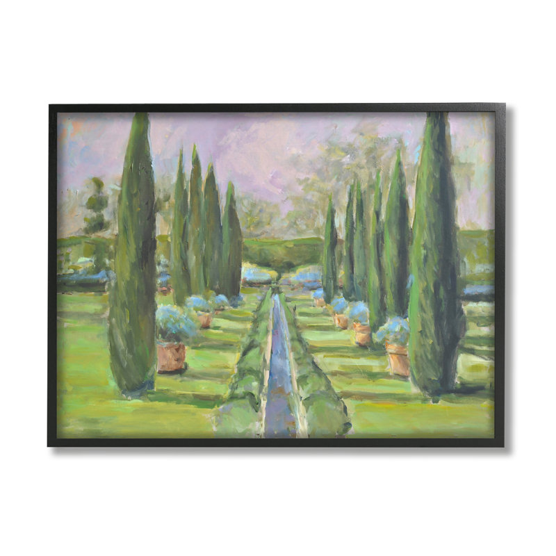 Élégant jardin manucuré, topiaire paysagé, estampe numérique, art texturé par Allayn Stevens, Giclée encadrée noir minuit