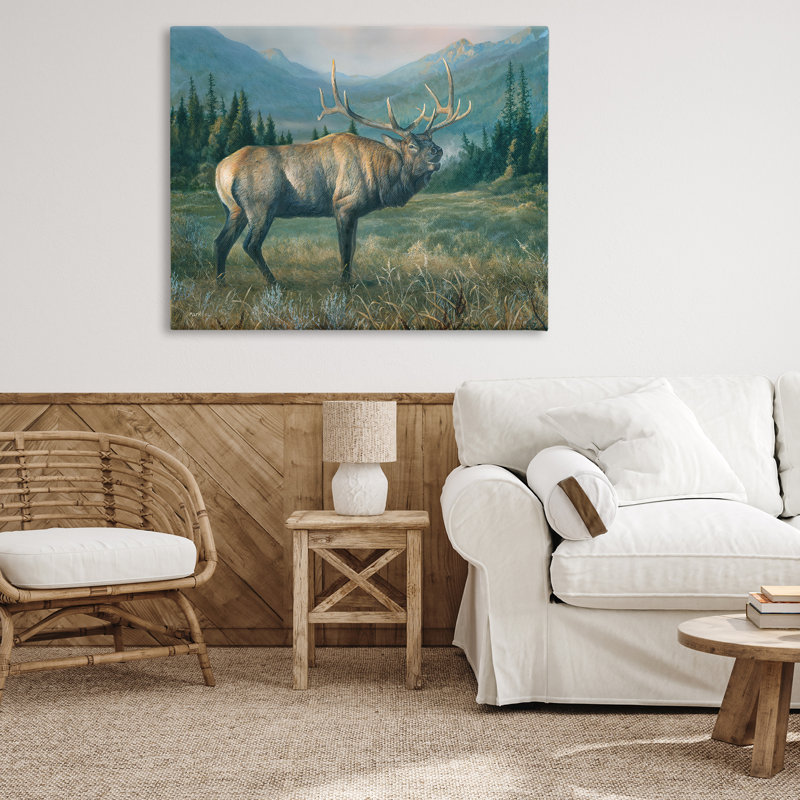 «Powerful Elk in Field», art mural sur toile par Laura Mark-Finberg, H 36 po x l 48 po