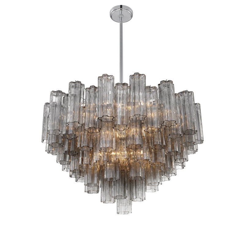 Dimmable Tiered Chandelier, Polished Chrome, Black, 21.5" H x 32" W x 32" D