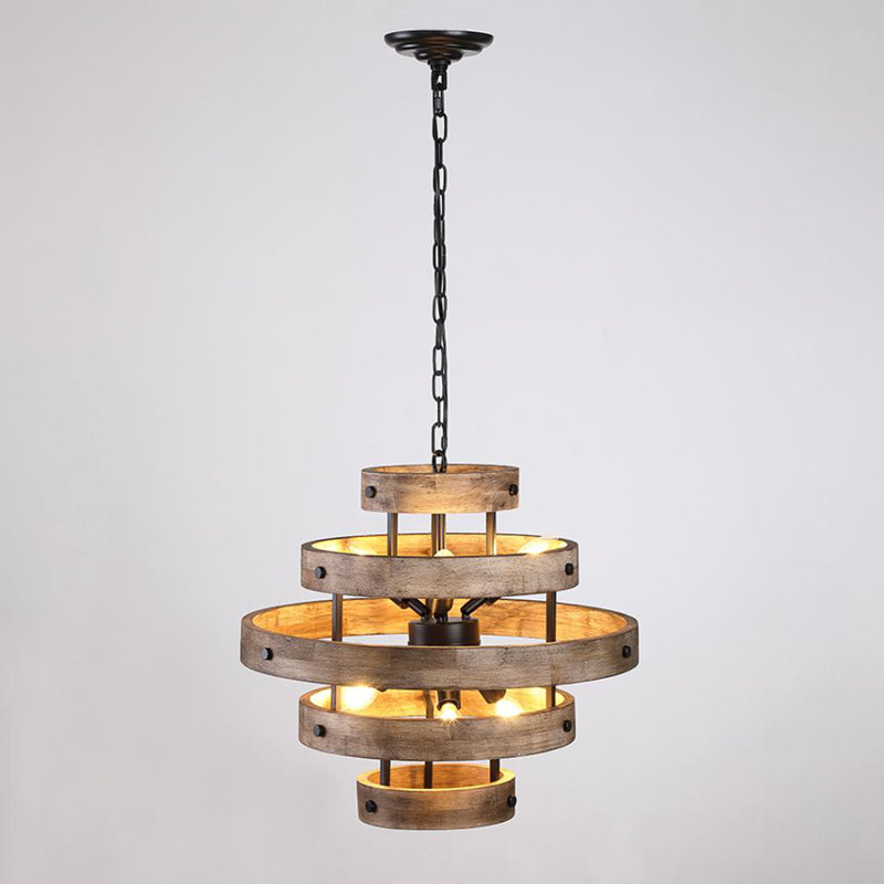 Lustre géométrique en bois 6 lumières Dendy