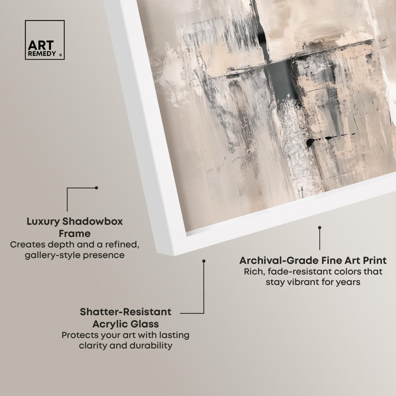 «Grain of Memory Shadowbox», art abstrait par Art Remedy, H 17 po x l 21 po, Blanc