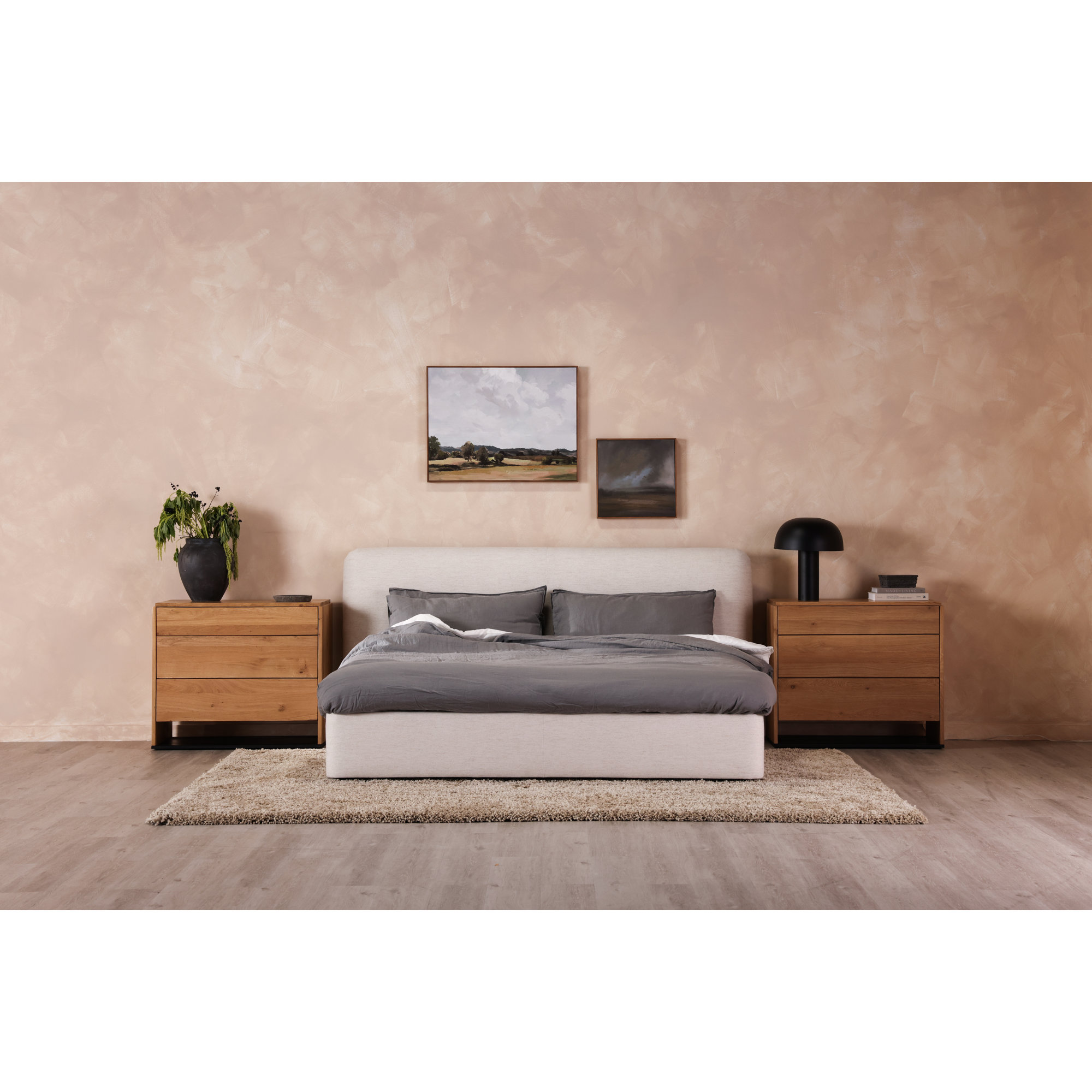 Crosby Upholstered Bed, King, Beige Basketweave
