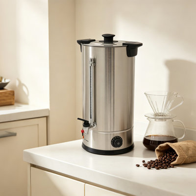 Urne à café commerciale 6,6 gallons, distributeur de café en acier inoxydable 304 avec jauge de niveau d'eau