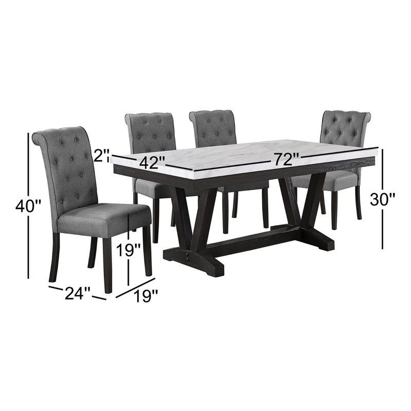 Apicella White Faux Marble Dining Set, Gray, 5 Piece