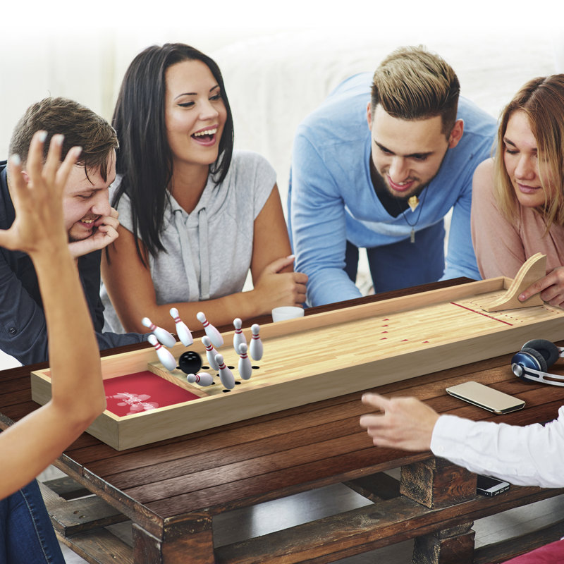 Compact Wooden Tabletop Bowling Game Set with Mini Pins
