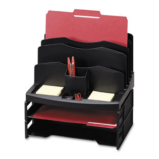 Organiseur avec plateaux 2 lettres, 9 compartiments, 13 po x10 po x8-5/8, bk