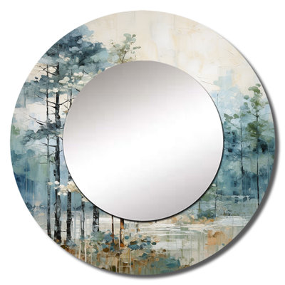 Pine Tree Enchanted Forest II - Pine Decorative Mirror, Green Round Wall Mirror, Printed Metal Art