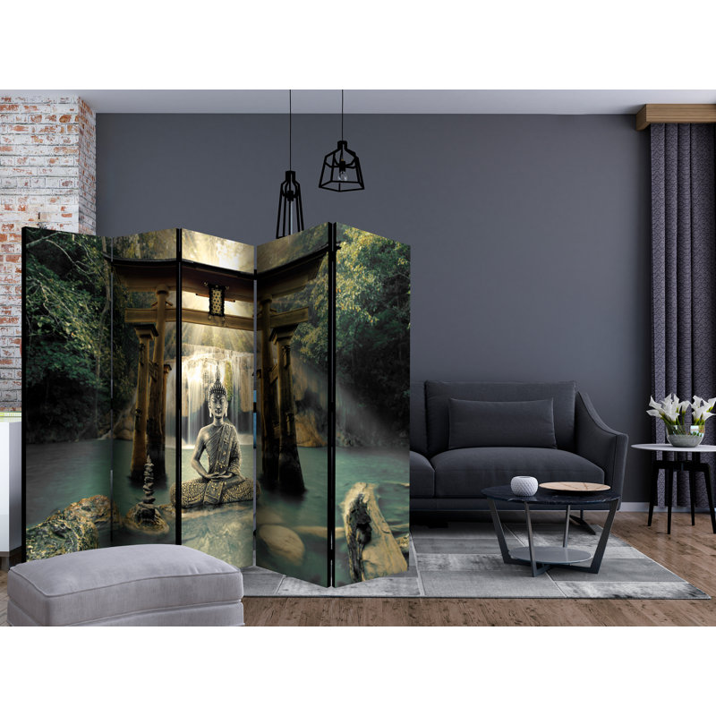 Gauna 225cm W x 172cm H 5 - Panel Solid Wood Folding Room Divider