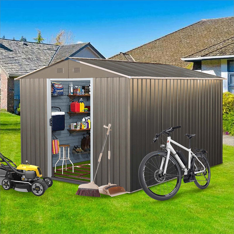 8X10ft Outdoor Metal Storage Shed, Gray, 74.89" H x 89.07" W x 114.66" D