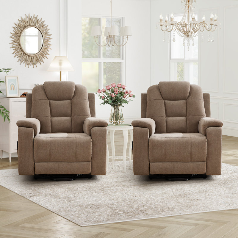 38.98" Wide Chenille Power Lift Assist Recliner With 8-Point Massage & Lumbar Heat USB/Type-C Ports & And Dual Hidden Cup Holders(Set Of 2)