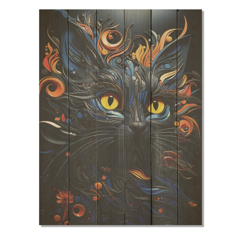 «Pixiebob Pondering Cat Collage I», art mural en bois sur bois de pin naturel, H 40 po x l 30 po