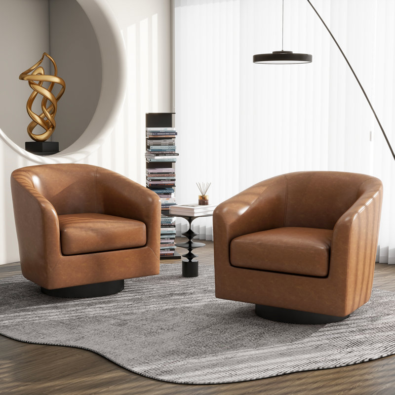 Bennett 73.1Cm Wide Swivel Barrel Chair, Brown Faux Leather