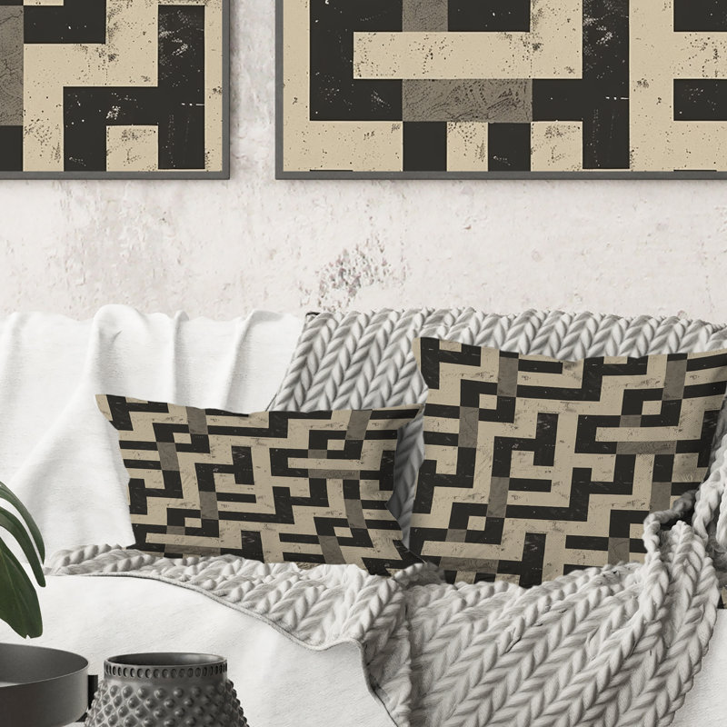 Coussin noir Modern Maze III - Modern