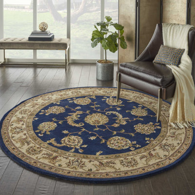 Tapis bleu marine en soie / laine touffeté à la main Oboyle