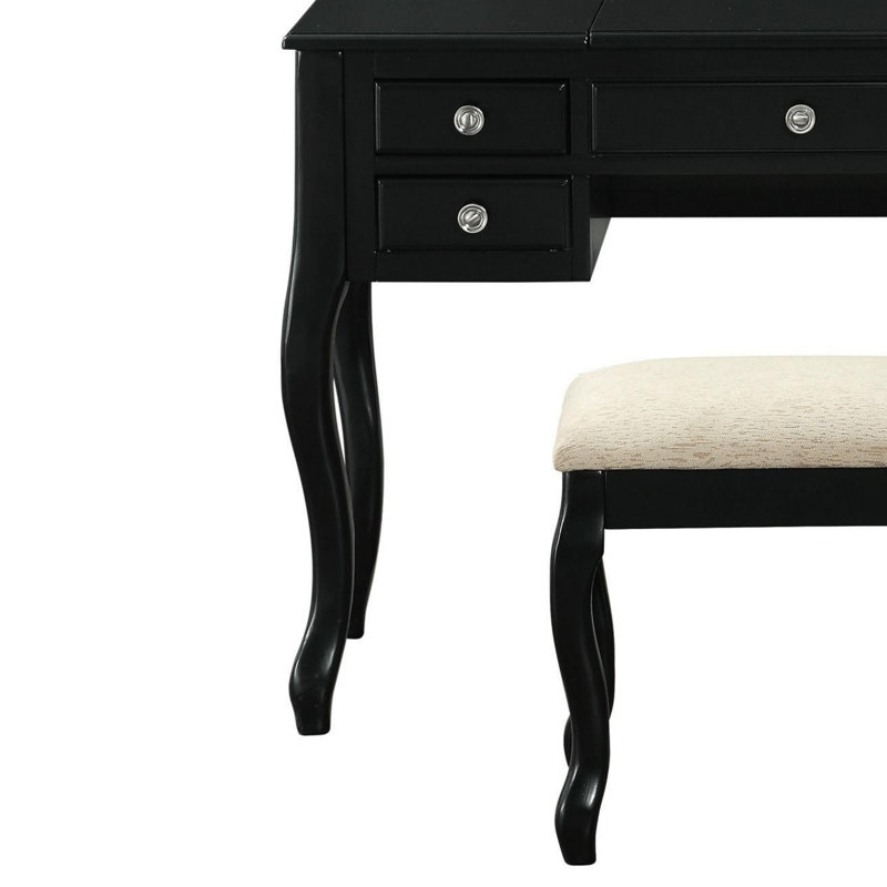 Classic Vanity Set w Stool, Black