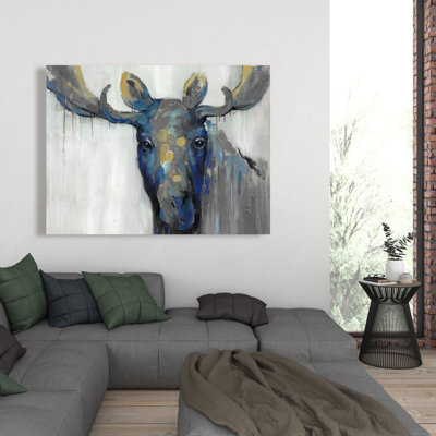 Blue Moose - Rustic Deer Canvas Art for Home Decor