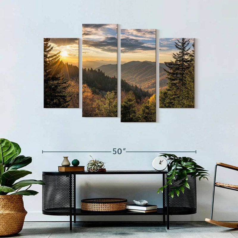 «Great Smoky Mountains Sunrise In Smoky Mountains», art mural sur toile, 4 pièces, H 32 po x l 52 po x P 1,25 po