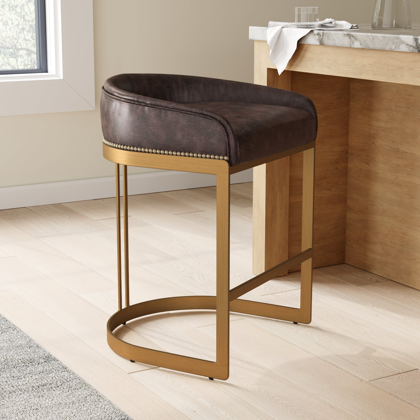 Bradley Genuine Leather Bar & Counter Stool, Counter Stool (24.75" Seat Height), Black