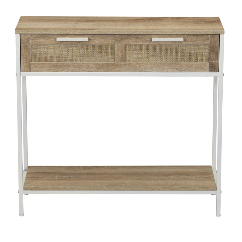 Woven Console Table, Brown Top/White Base