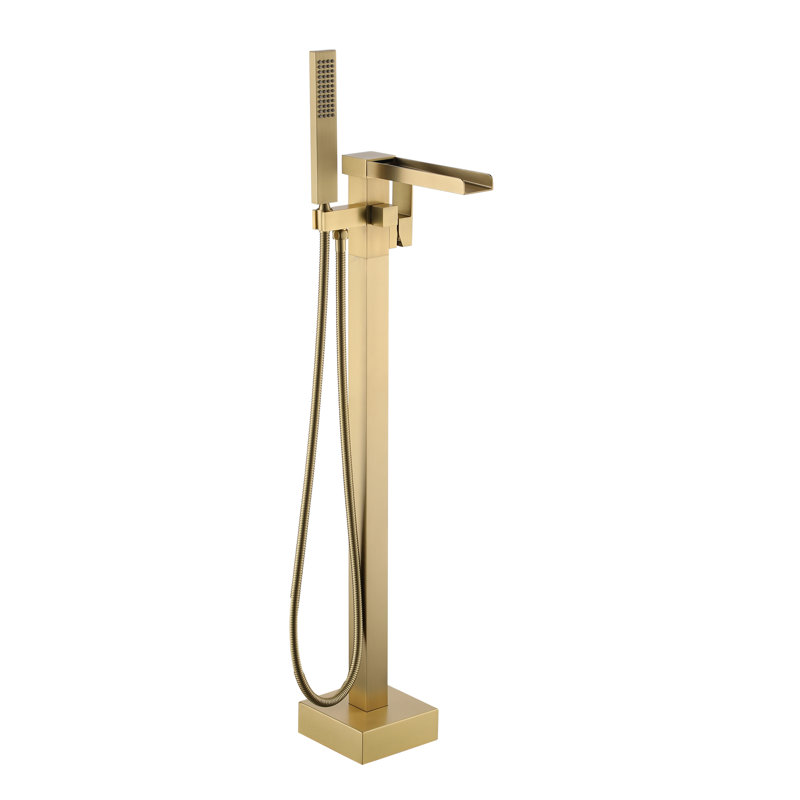 1 Handle Floor Freestanding Tub Filler with Diverter, Brushed Gold