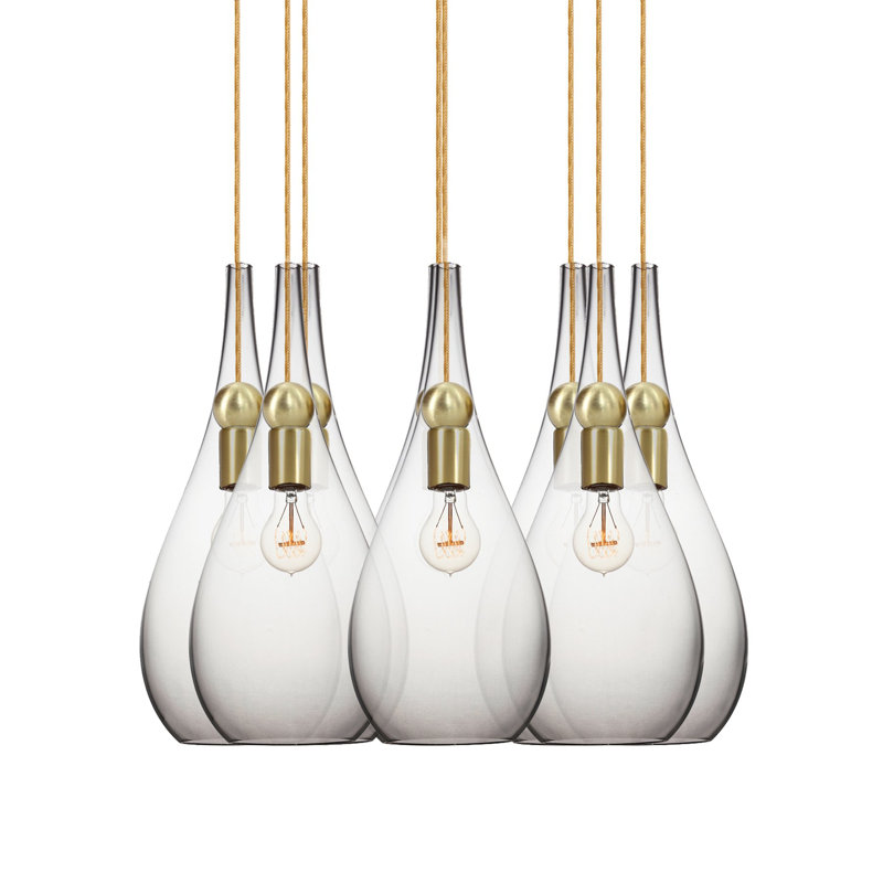 Earth 8 - Light Chandelier, Clear Glass, 36" H x 18" W x 18" D, Nickel Braided Cord