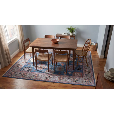 Tapis bleu traditionnel en laine noué à la main bleu T.