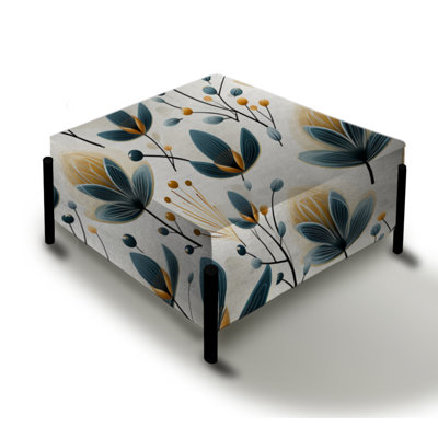 Scandinavian Yellow And White Collage - Botanical Large Square Ottoman