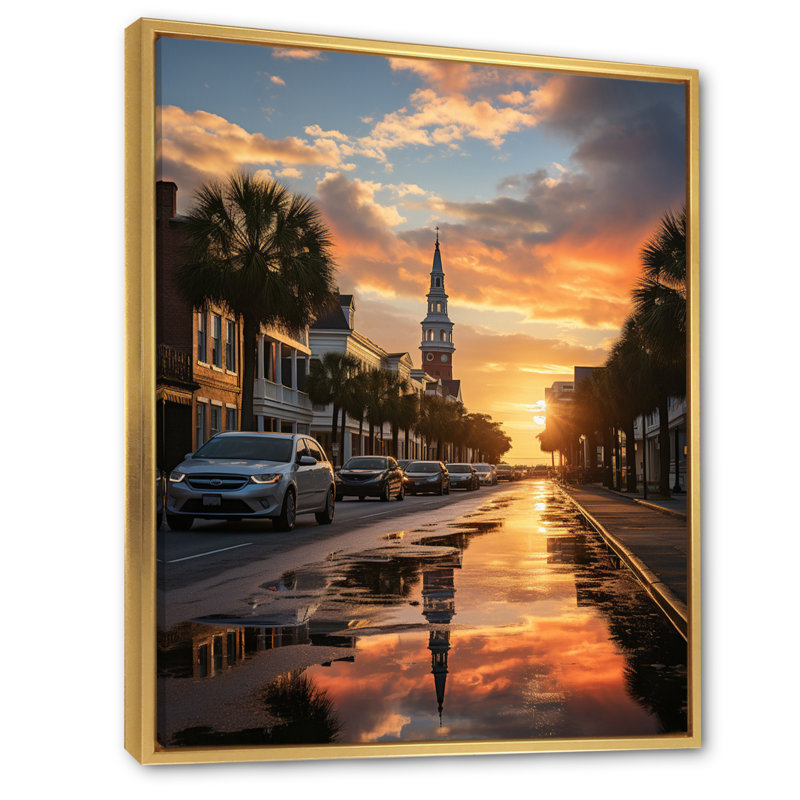 Asheboro Charleston City pendant la reproduction sur toile encadrée, H 32 po x l 24 po x P 1 po, Cadre flottant doré