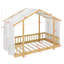 Lit plateforme avec cadre en forme de maison, baldaquin vaporeux et guirlandes lumineuses pour enfants-622114549-622114548