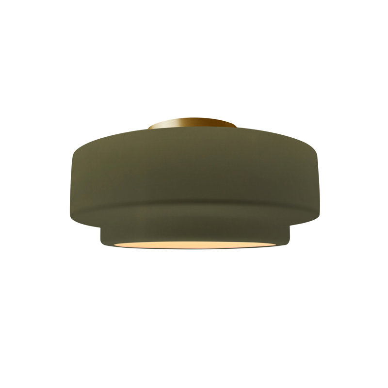 Plafonnier semi-encastré en céramique Dottie, Vert mat, Laiton brossé, H 7 po x l 12 po x P 12 po