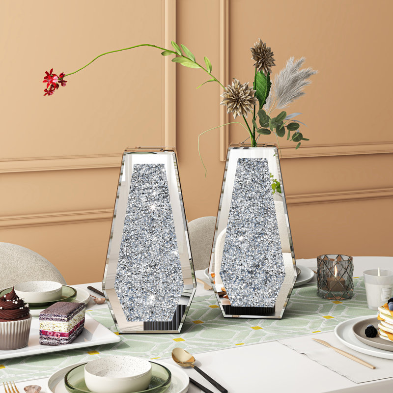 Vases de table en verre Cerrie, Argent argent, H 12 po x l 6,2 po x P 3,1 po