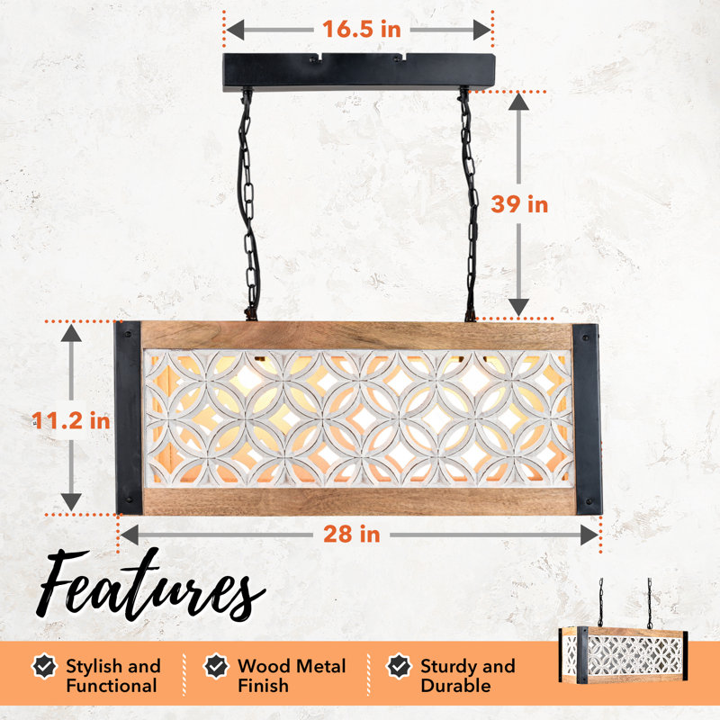 Junho 2 - Light Wood LED Farmhouse Pendant Chandelier