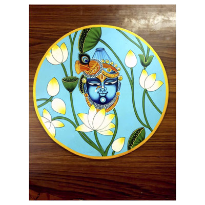 Shrinath Ji And White Lotus On Mdf Plate | By Jagriti Bhardwaj