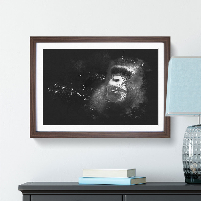 Ape Paint Splash - Framed Print, 45cm H x 63cm W x 2cm D, Walnut Framed