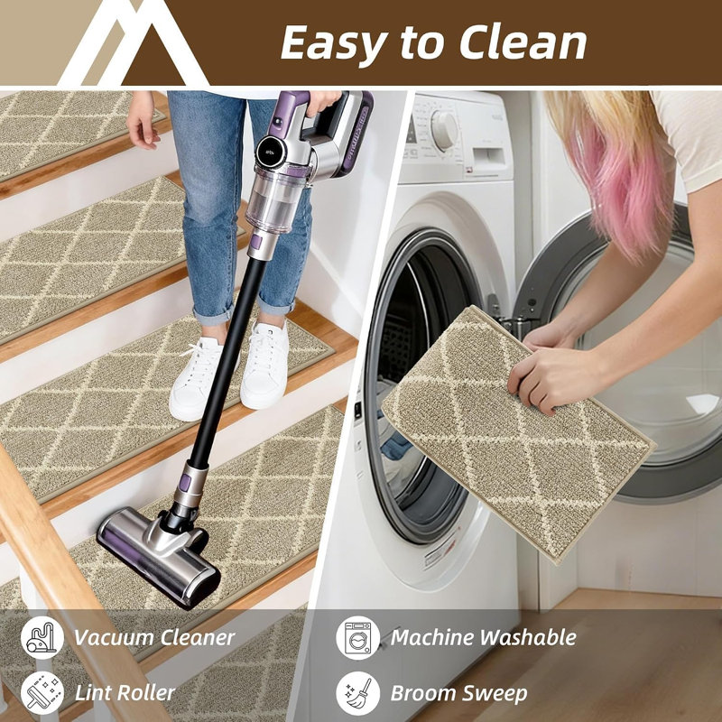 Tapis antidérapants pour marches d'escalier en bois, intérieur, ensemble de 15, beige
