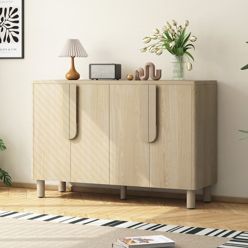 Buffet 4 portes avec rangement, Naturel