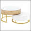 Tables basses gigognes rondes modernes à plateau relevable et 2 tiroirs, parfaites pour les salons élégants et peu encombrants.