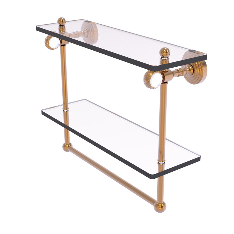 Étagère murale double en verre Jarrell, H 13 po x l 16 po x p 5,12 po, Bronze brossé