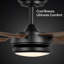 Ventilateur de plafond intérieur / extérieur 56 po Burslem avec lumière et télécommande, DEL à changement de couleur, 6 vitesses, 4 pales, moteur à courant continu silencieux - noir mat avec pales en bois brun foncé-696837146-696837144