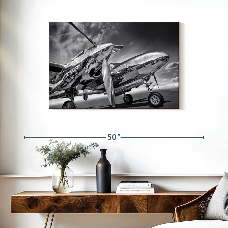 Mehar Monochrome Silver Plane, 24" H x 36" W