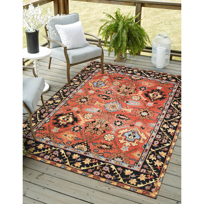 Elegant Traditional Rust Hand Knotted Wool Rust / Navy All Over Area Rug, Rectangle 12' x 18'