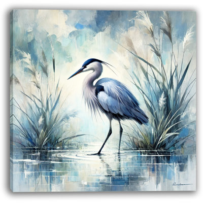 Elegant Blue Heron Canvas Print Wall Art
