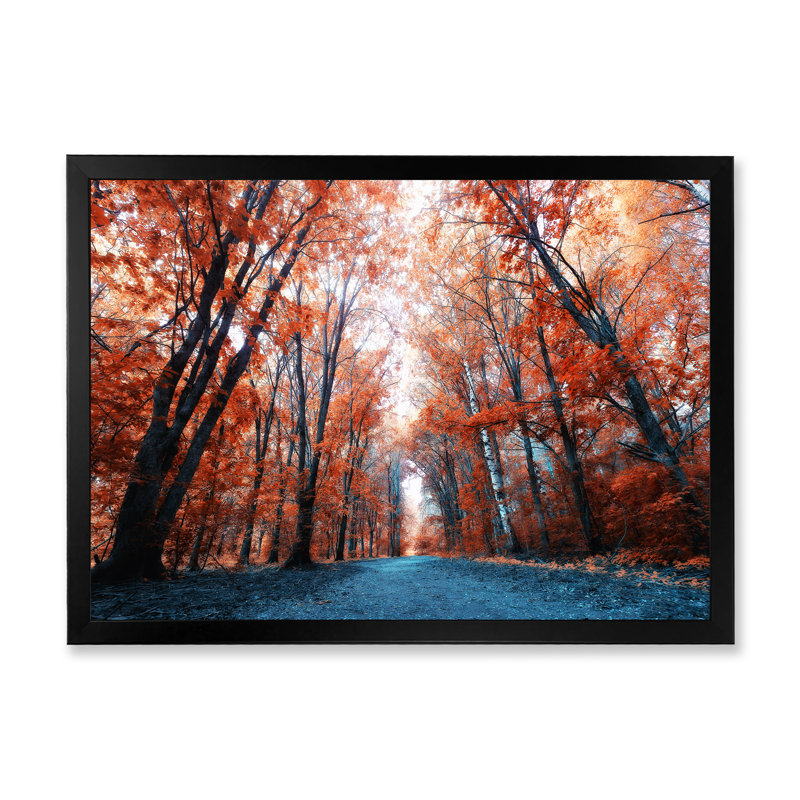 Mustic Red Fall Forest - Décoration murale traditionnelle sur toile, Cadre photo noir, H 8 po x l 12 po x P 1 po