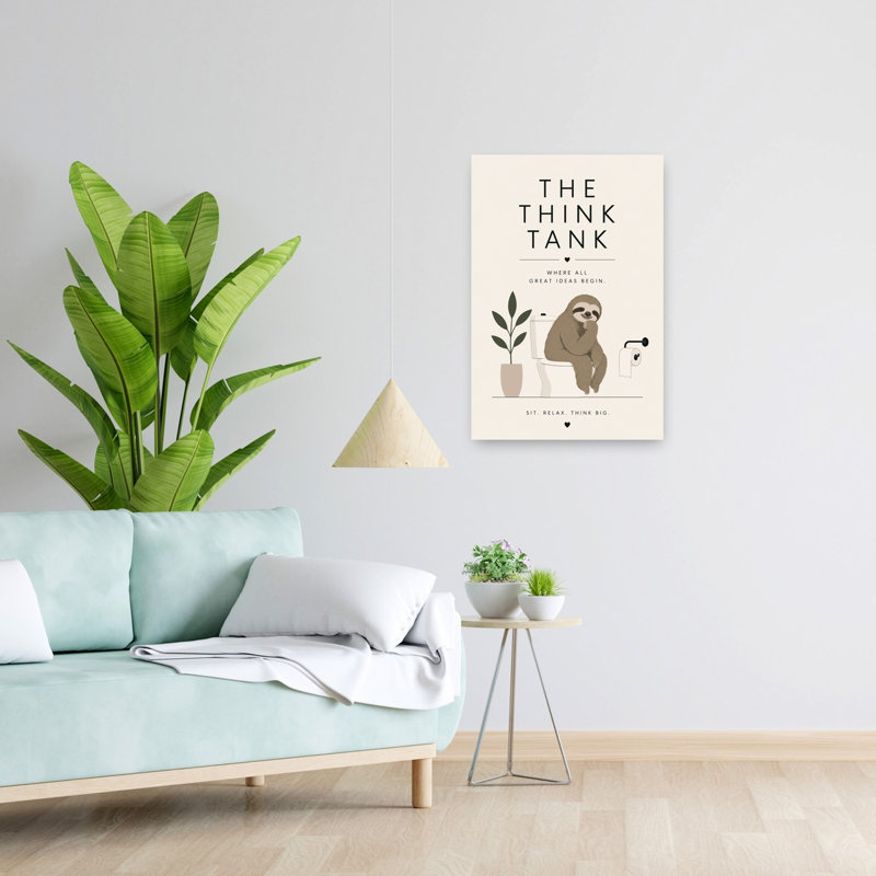 Sloth'S Great Ideas Serene Contemporary Animal Plant Wall Art Print by Treechild - Wrapped Canvas Print