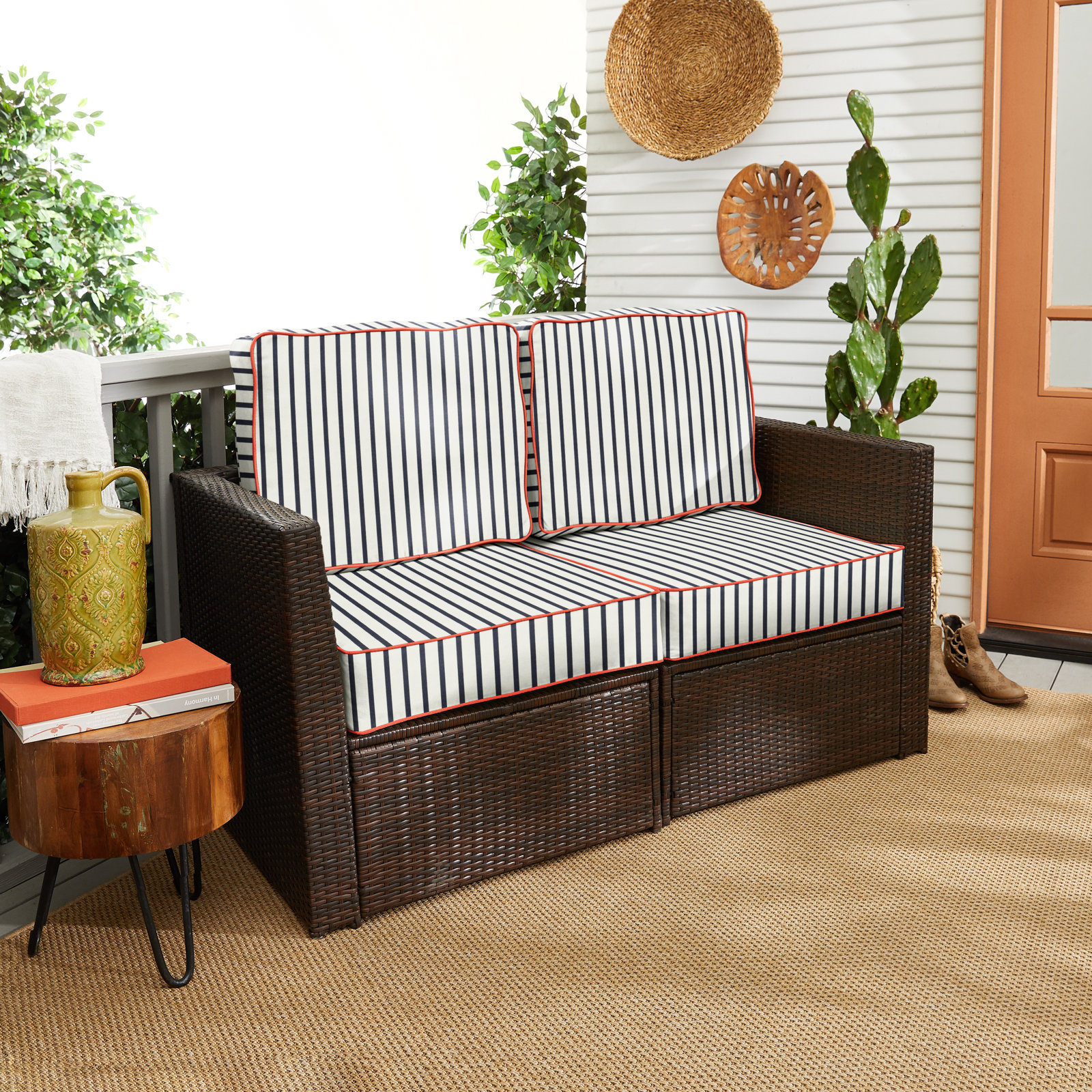 Cherwell 5" Thick Sunbrella Polyester Striped Seat and Back Cushion Set